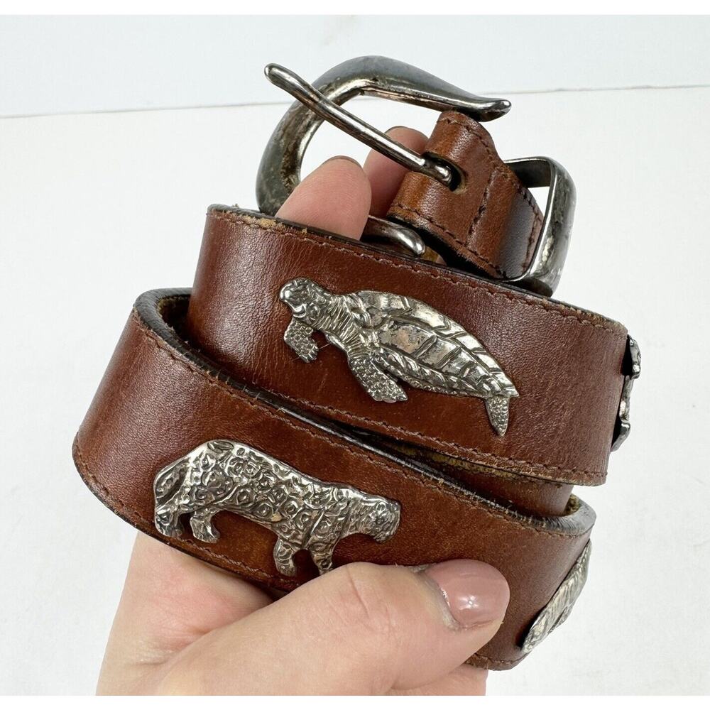 Honest by Brighton Brown Leather Belt 36" Vintage Endangered Species Safari 1992